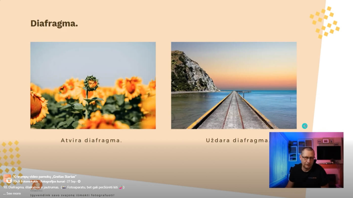 Fotografijos kursu ekrano nuotrauka