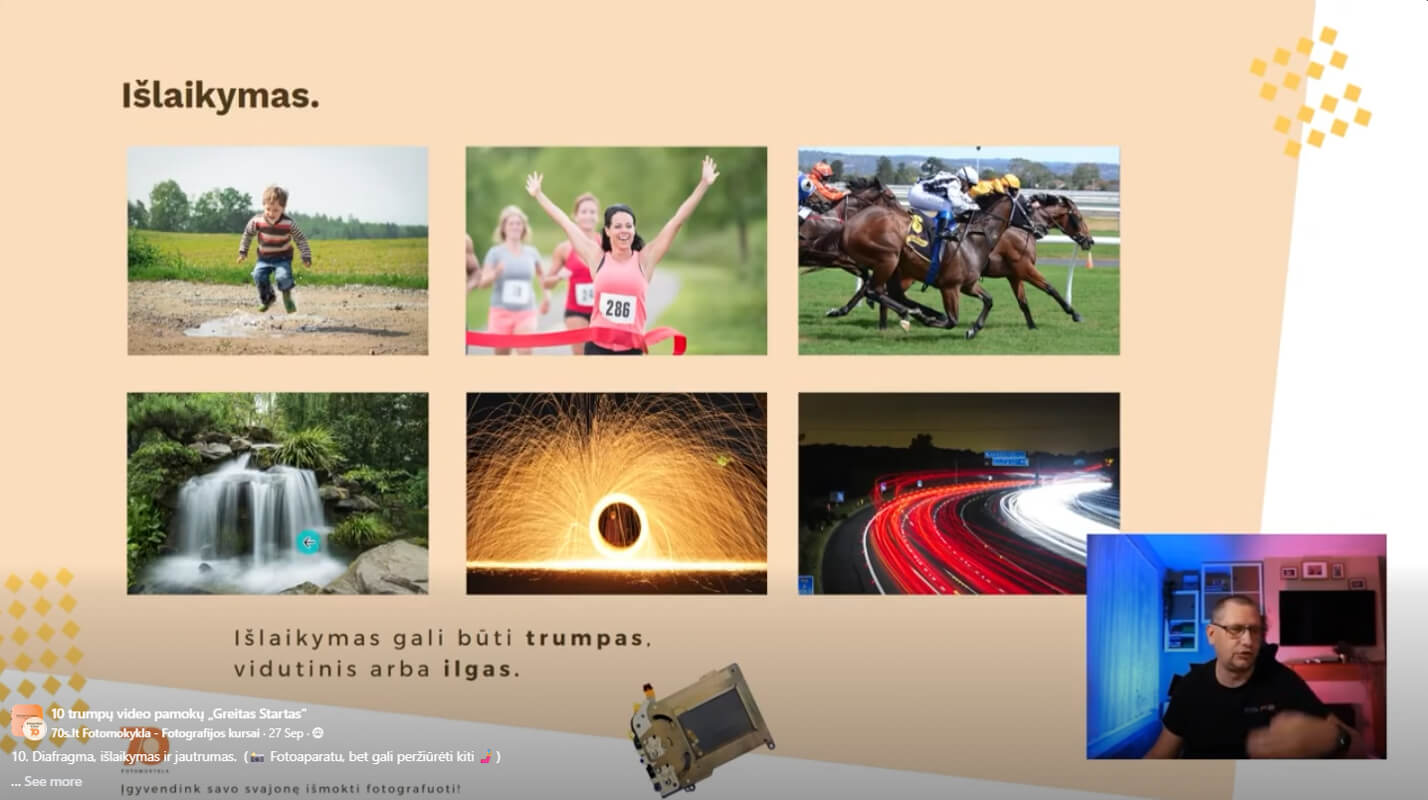 Fotografijos kursu ekrano nuotrauka