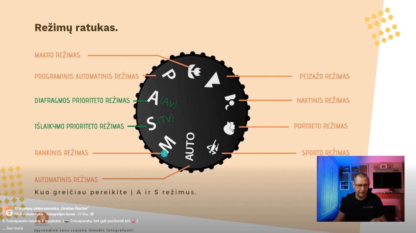 Fotografijos kursu ekrano nuotrauka