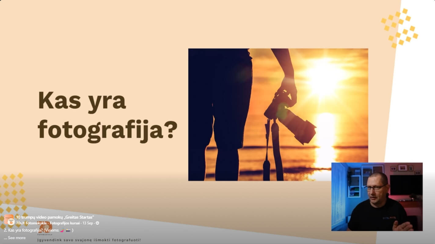 Fotografijos kursu ekrano nuotrauka