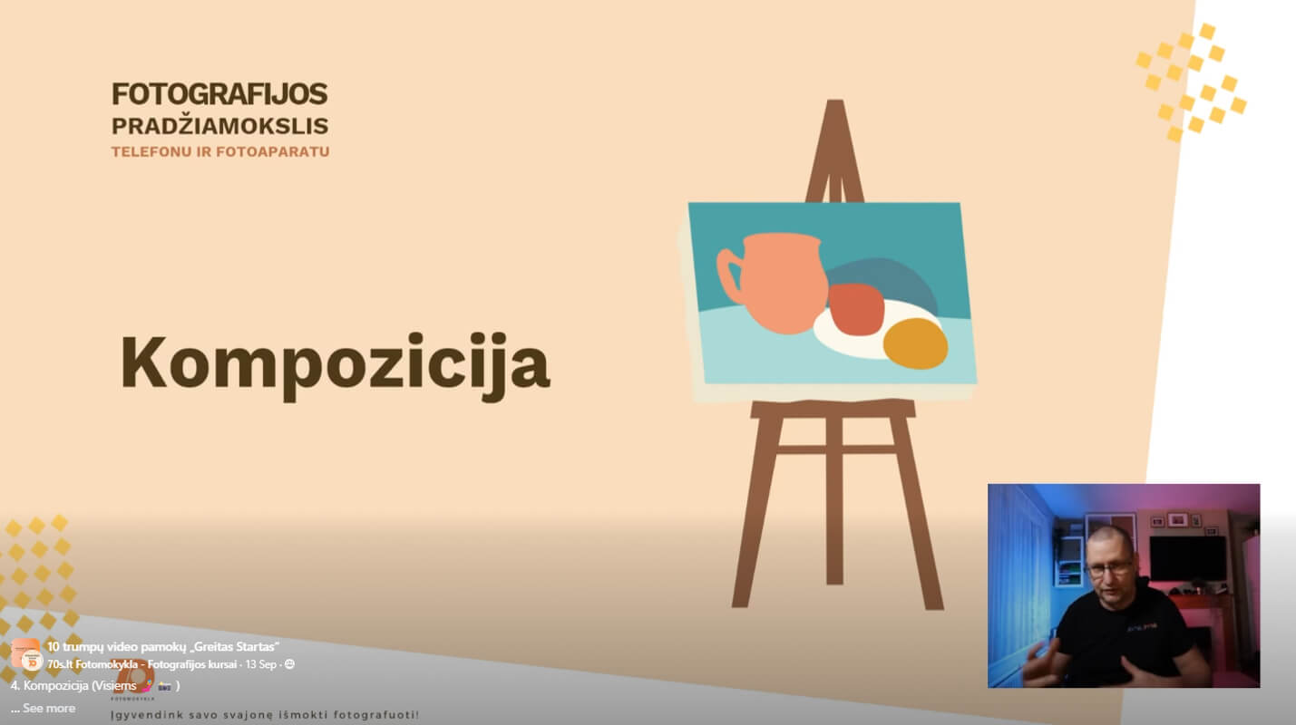 Fotografijos kursu ekrano nuotrauka