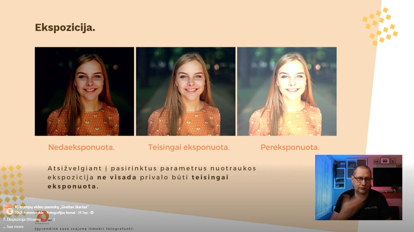 Fotografijos kursu ekrano nuotrauka