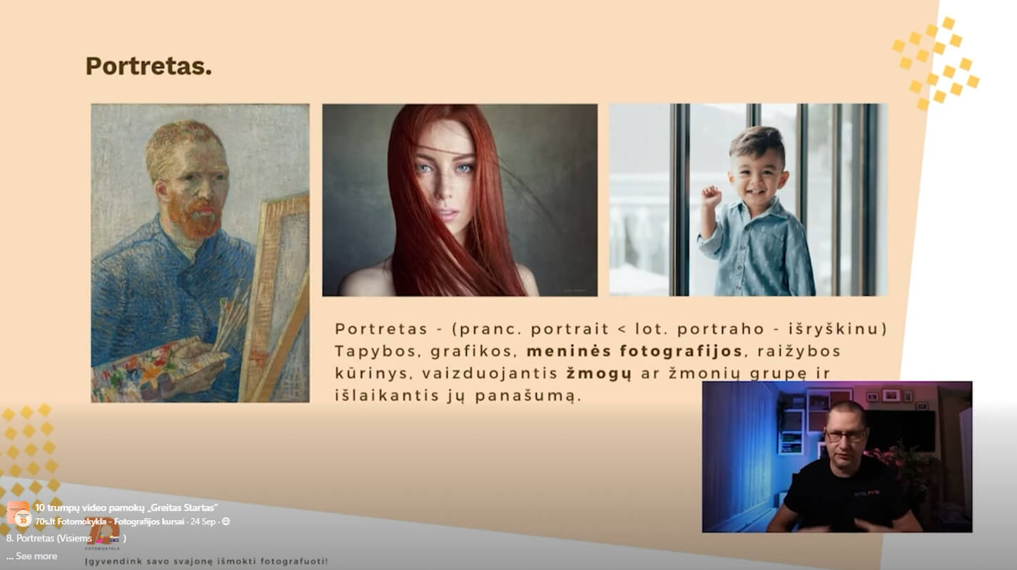 Fotografijos kursu ekrano nuotrauka