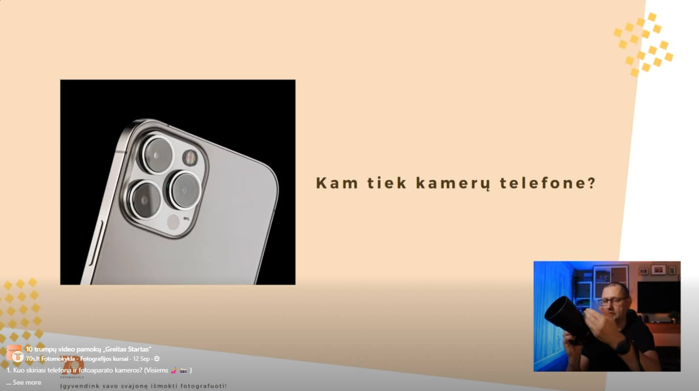 Fotografijos kursu ekrano nuotrauka